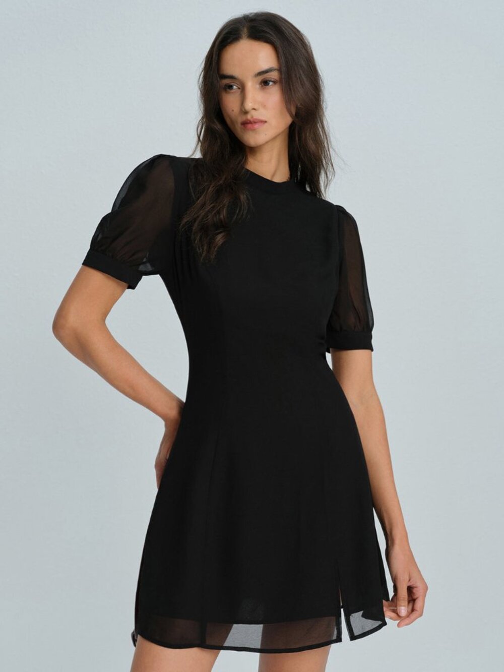 RIHOAS Black Puff Sleeve Mini Dress
